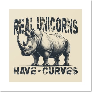Real unicorns have curves; retro; vintage; curvy; humor; joke; funny; cool; cute; curvy woman; gift for her; curvy figure; curvy girl; body positivity; thicc; proud; body; unicorns; rhino; weight; Posters and Art
